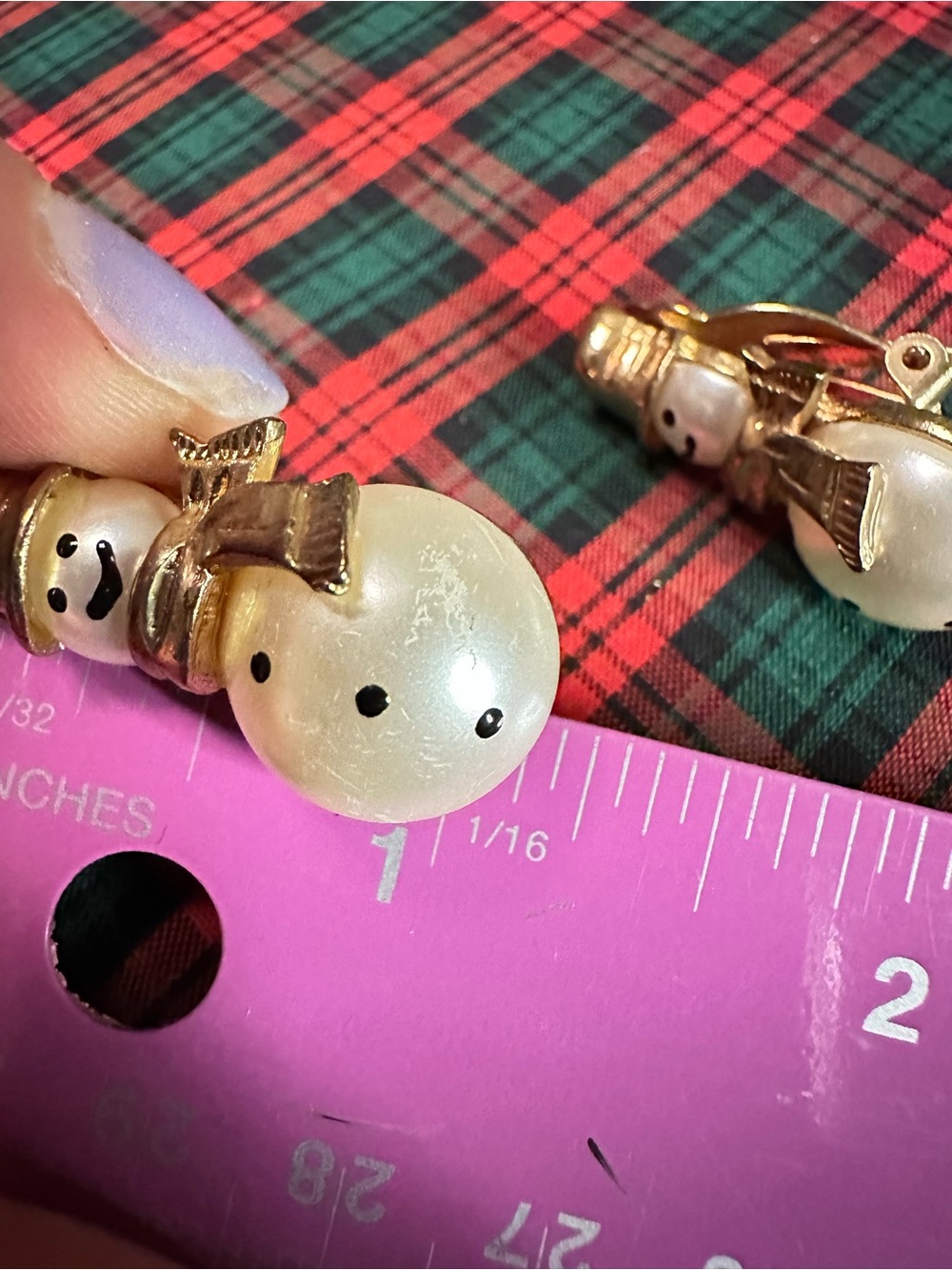 Vintage Faux Pearl Snowman Clip Earrings Gold Tone - Picture 5 of 6
